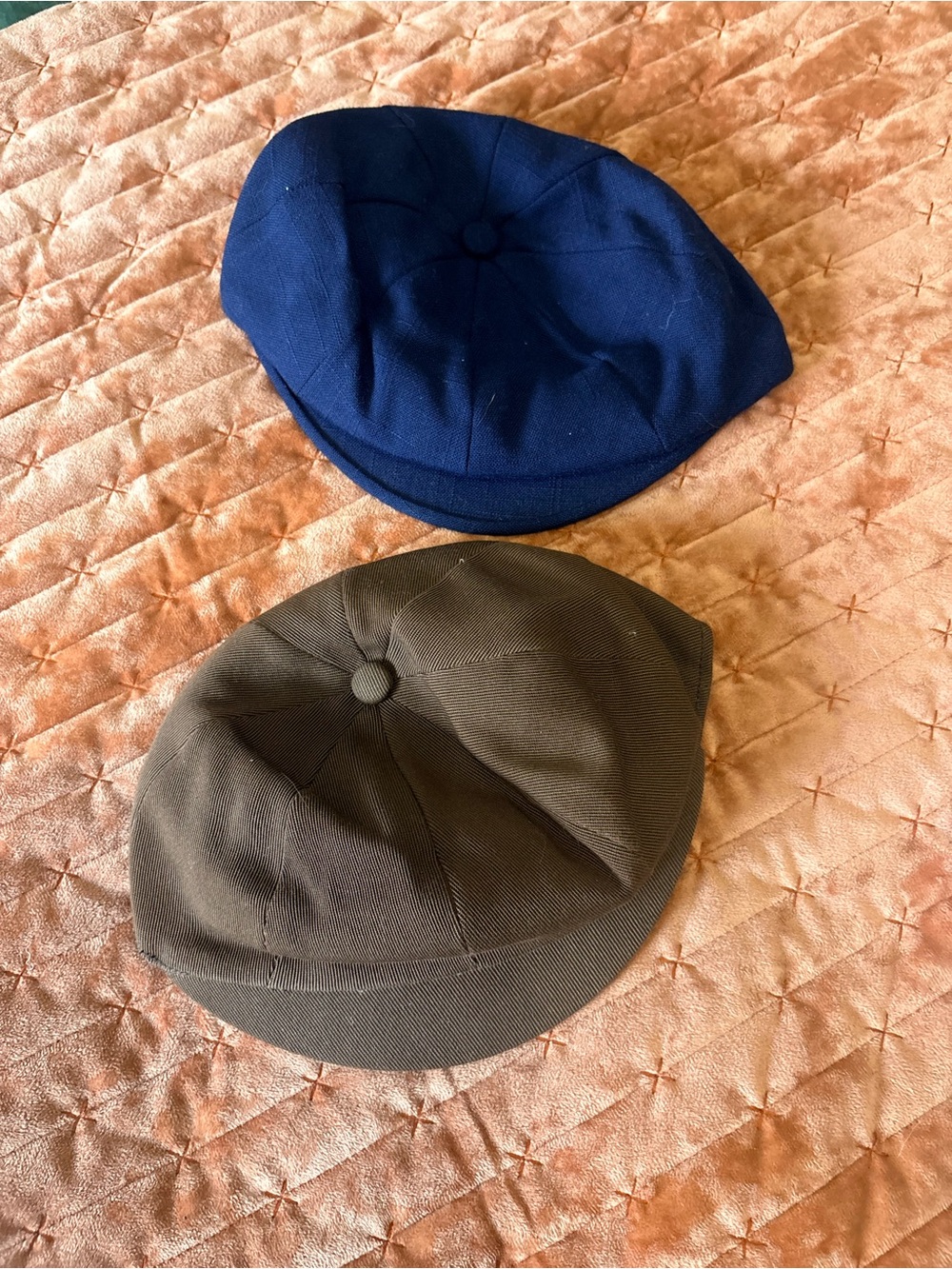 Vintage Two Baby Newsboy Caps in Navy and Dark Brown